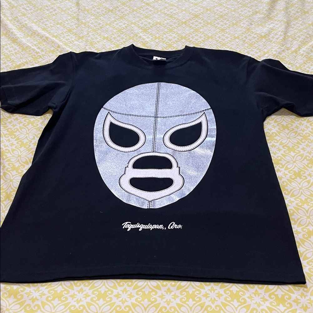 Black Short Sleeve Tee with Silver Luchador Mask